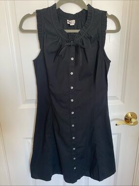 J. Crew Factory Sleeveless Black Button-Front Dress with Ruffled Collar Size 0